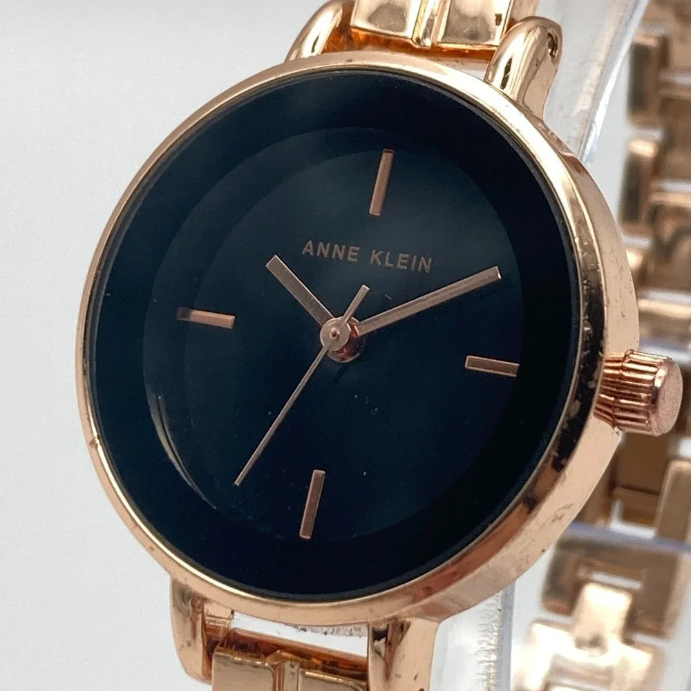 Anne Klein Women's Watch Rose Gold Tone 27mm Black Dial New Battery 6.25